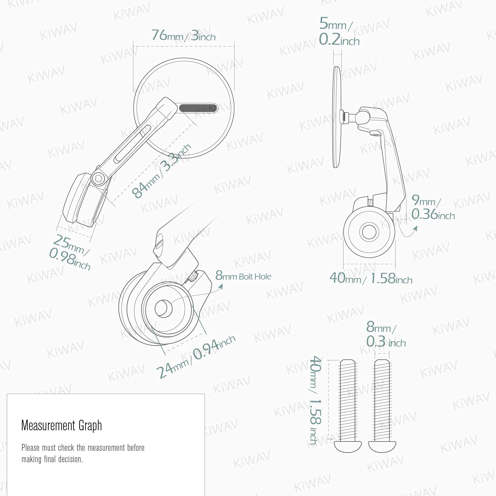 Amazon | KiWAV バーエンドミラー オジョ 黒 M8ネジ式ハンドル用 左右